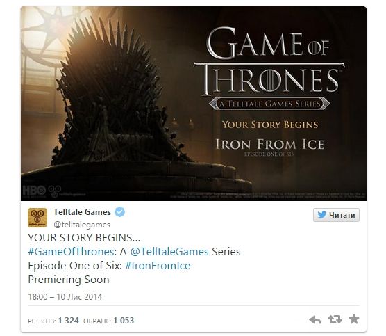 1 сезон Game of Thrones от TellTale содержать 6 эпизодов